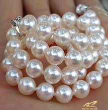 Free shipping  925 silver real natural big Genuine natural seawater pearl necklace 9-10mm white circle very light flawless 2024 - buy cheap