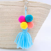 1pc Pompom Keyring Bag Charms Blue Tassel Keychains For Women Boho Blue Jewelry Party 2024 - buy cheap
