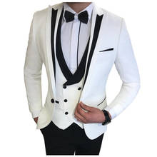 3 Pieces Men Suits White Blazer With Black Pants Fit Business Groomsmen  Lapel Tuxedos   Wedding Dinner Dress(Jacket+Pants+Vest) 2024 - buy cheap
