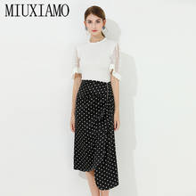 MIUXIMAO/высококачественное летнее платье 2020, новейшая Европейская мода, кружевной топ с цветочным принтом + повседневное платье в горошек для женщин 2024 - купить недорого
