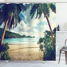 Cortina de chuveiro estilo vintage, palmeira tropical, pôr-do-sol, decoração de banheiro, conjunto com ganchos, 70 2024 - compre barato