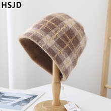 New Cashmere Plaid Beanie Hats for Women Winter Warm Knitted Hat Fashion Lattice Wool Caps for Girl  Skullies Beanies Female Cap 2024 - buy cheap