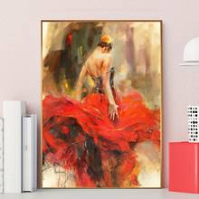 Figura artística de baile Flamenco español, lienzo, cartel de bailarina de Flamenco, pintura decorativa para sala de estar, decoración del hogar 2024 - compra barato