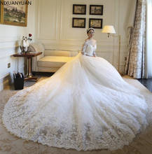 Кружевное бальное платье со шлейфом, свадебное платье с рукавами, 2021 2024 - купить недорого