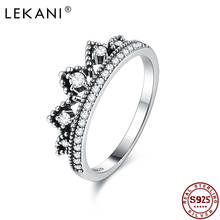 Lekani anéis de prata esterlina 925 genuína, anéis para mulheres com desenho de coroa, joia elegante de luxo com zircônia vintage 2024 - compre barato