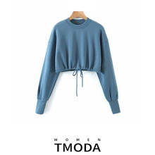 TMODA1059  Women 2022 Fashion With Drawstring Loose Cropped Sweatshirts Vintage O Neck Jogging Female Pullovers Chic Tops 2024 - buy cheap