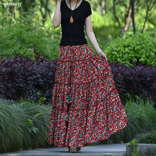 Женская длинная трапециевидная юбка TIYIHAILEY, летняя хлопковая юбка макси с принтом цветов и большим подолом, новинка 2021 2024 - купить недорого
