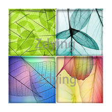 Zdie 5pçs textura de folhas coloridas, forma quadrada, cabochão de vidro, foto, base reta, bandeja, broche, diy, achados de joias 2024 - compre barato