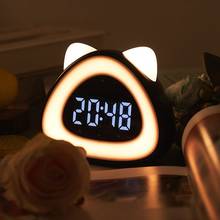 LED Electric Alarm Clock Digital Snooze Table Clock With Night Light Children's Electronic Thermometer Timer Small Cat Alarm Clo 2024 - buy cheap