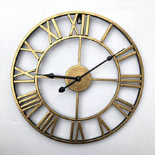 Reloj de pared 3D con números romanos, de Metal, redondo, dorado, rústico, cara abierta, enjoyado 2024 - compra barato