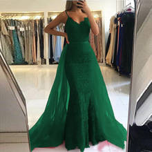 2020 vestido formal feminino elegante com decote em v renda verde sereia vestidos de noite longos vestidos largos de fiesta 2024 - compre barato