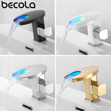 BECOLA Waterfall Brass Made Basin LED Faucet Bathroom Cold and Hot Water Mixer Tap Deck Mounted Sink Mixer Tap BR-2018A109 2024 - buy cheap