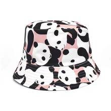 Nova moda vaca panda impressão chapéu branco preto panamá balde chapéu reversível pescador bonés chapéus de verão para mulher gorras 2024 - compre barato