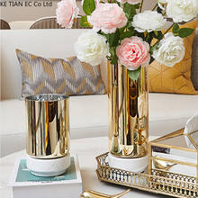 Ваза из мраморного стекла, креативная ваза из золотистого стекла с цветочной композицией, сушеные цветы, роскошное украшение для домашнего обеденного стола, ваза, украшения для дома 2024 - купить недорого