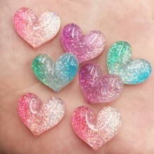 60pcs Resin  Glitter Cute Colorful Heart Flat Back Rhinestone Appliques DIY Wedding Scrapbook Craft 2024 - buy cheap