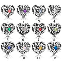 Authentic 925 Sterling Silver Bead Signature Heart Birthstone Charm Fit Fashion Women Pandora Bracelet Bangle Gift DIY Jewelry 2024 - buy cheap