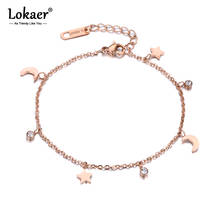Lokaer Trendy Bracelet Moon & Star & CZ Crystals Rose Gold Color Stainless Steel Bracelet Link Chain Christmas Gift B18186 2024 - buy cheap
