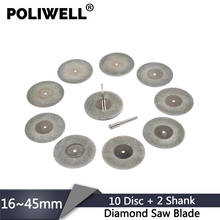 Lâminas de serra de diamante poliwell, 10 peças, 16/20/30/35/40/45mm, mini discos de corte circular + 2 peças, haste 3mm para ferramentas rotativas dremel 2024 - compre barato