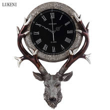 Reloj de pared con cabeza de ciervo, accesorio de moda nórdica, silenciosa, decoración de lujo, moderno, Retro, americano 2024 - compra barato