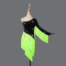 Vestido de dança latina feminino, brilhante, preto, ombro inclinado, saia franjada, para performance, festival, palco, roupa feminina 2024 - compre barato