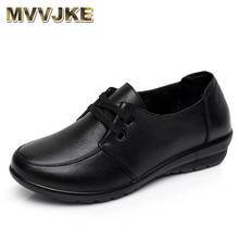 MVVJKEWomen-zapatos de piel auténtica para mujer, mocasines informales antideslizantes con cordones, con plataforma, color negro 2024 - compra barato