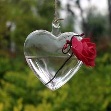 Florero colgante de cristal con forma de corazón transparente, Terrario de botella, contenedor, mesa de flores, decoración de bonsái para jardín y boda 2024 - compra barato