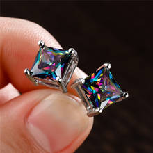 7MM Multicolor Zircon Stud Earrings Square Crystal Stone Earrings For Women Boho Silver Color Charm Rainbow Birthstone Earrings 2024 - buy cheap