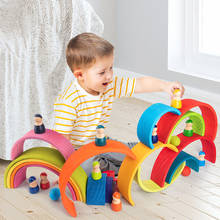 Brinquedos do bebê arco-íris blocos crianças grande arco-íris criativo empilhador blocos de construção brinquedos de madeira anel torre montessori educativo 2024 - compre barato