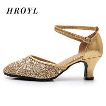 HROYL Hot-selling Modern Latin Dance Shoes For Women/Ladies/Girls Latin Tango Ballroom shoes Heeled 3.5CM wholesales dorpshoppin 2024 - buy cheap