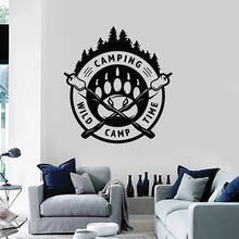 Наклейка на стену с логотипом кемпинга, наклейка на стену с принтом в виде лап леса, декор для комнаты для мальчиков-подростков, туристические виниловые наклейки Q008 2024 - купить недорого