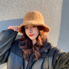 Fashion Brand Women Bucket Hat Solid Color Faux Lambswool Winter Warm Cap harajuku pop panama bob fisherman caps 2024 - buy cheap