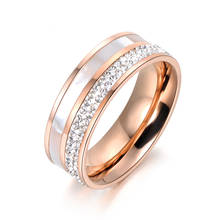 Rose Gold Color  Rhinestone & Shell Wedding Rings Jewelry 316L Stainless Steel Engagement Ring For Women Gift R18050 2024 - buy cheap