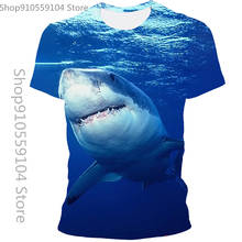 Summer 2021 new hot-selling 3D printed men's and women's T-shirt Shark Sunrise Pattern T-shirt fashion street large size quick-d 2024 - buy cheap