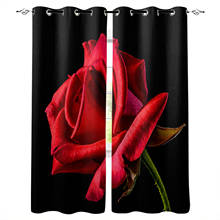 Red Rose Flower Black Curtains For Living Room Modern Window Curtains For Bedroom Curtains Drapes Blinds 2024 - buy cheap