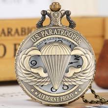 Reloj de bolsillo de cuarzo con diseño de paracaidismo estadounidense, colgante Retro de bronce hueco, reloj de recuerdo, regalos para hombres y mujeres 2024 - compra barato