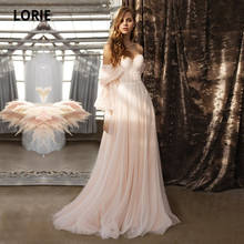 LORIE Boho Wedding Dresses off the Shoulder Long Puff Sleeves Pink Wedding Gown Beach Floor Length Bridal Dress 2021 2024 - buy cheap