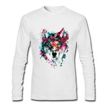 Camiseta masculina de algodão de manga comprida, camiseta 3d plus size de outono e inverno, arte digital colorida de lobo, venda imperdível 2024 - compre barato