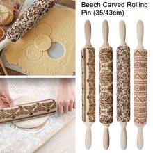 35/43cm Christmas Embossing Rolling Pin Baking Cookies Noodle Biscuit Fondant Cake Dough Engraved Roller Reindeer Snowflake 2024 - buy cheap