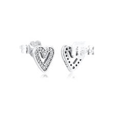 Женские серьги-гвоздики в форме сердца, 925 пробы серебряные серьги, ювелирные изделия l, женские серьги с камнями 2024 - купить недорого