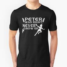 Nunca crescer t-shirts puro algodão o-pescoço t camisa masculina e tink sininho nunca crescer gancho peter pena 2024 - compre barato