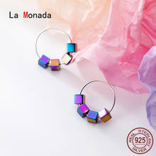 La Monada-pendientes circulares de Plata de Ley 925 para mujer, joyería fina, aretes cuadrados de colores, plata 925 coreana 2024 - compra barato