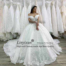 Luxury Beaded Princess Wedding Dress 2021 Lace Appliques Lace up Ball Gown Illusion Bridal Customized Vestido de Noiva 2024 - buy cheap