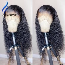 Alicrown-peruca de cabelo humano encaracolado, com baby hair, nós branqueados, renda frontal brasileira, pré-selecionado, densidade 130%, não-remy 2024 - compre barato