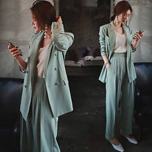 Blazer casual feminino, jaqueta e calças para trabalho, roupa casual de escritório, 2 peças, 2019 2024 - compre barato