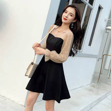 Vestido preto e feminino de malha com estampa de bolinhas, veste de outono e inverno para mulheres, tamanho grande, 2019 2024 - compre barato