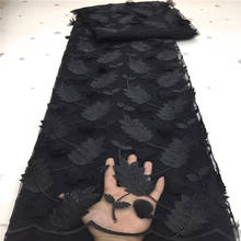 Tela de encaje bordado 3D negro para mujer, tejido de encaje africano de alta calidad, apliques 3D de flores, tul francés, 2019 2024 - compra barato
