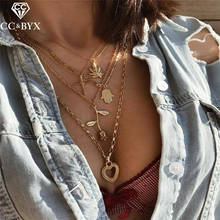 Cc colar de ouro pingente corrente gargantilha de aço inoxidável instrução colares folha forma do coração moda jóias 5 pçs conjuntos diy yh131 2024 - compre barato