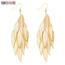 Multilayers Leaves Dangle Long Earrings for Women Accessories Golden Silver color Leaf Drop Earring Earings Fashion Jewelry Gift 2024 - buy cheap