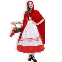 Little Red Riding Hood Costume for Women Shawl Fancy Adult Halloween Cosplay Fantasia Carnival Fairy Tale Dress+Cloak Apron 2024 - buy cheap