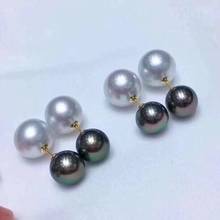 Fine Jewelry Pure 18 K Gold 1029 Natural Fresh Water White and Black Pearl 7-10mm Earrings for Women Fine Pearl Earrings 2024 - buy cheap